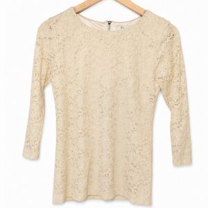 Forever 21 Cream Floral Lace 3/4 Sleeve Top Back Zip Size Small Cottagecore Boho